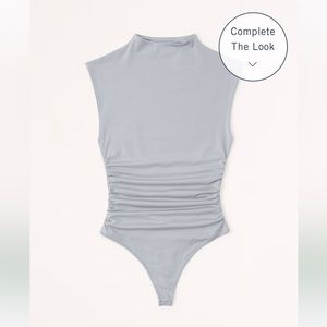 Abercrombie Cotton-Modal Ruched Shell Bodysuit in Grey, M